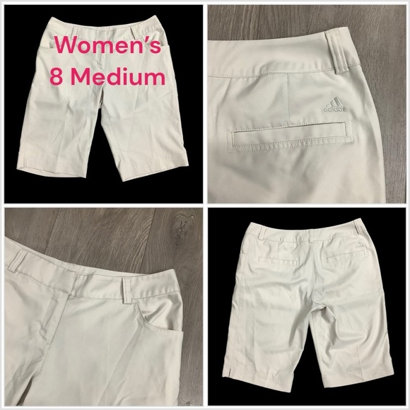 Women's Adidas 8 Medium Shorts Tan Golf Bermuda Chino Khakis Active Lightweight - Picture 1 of 9